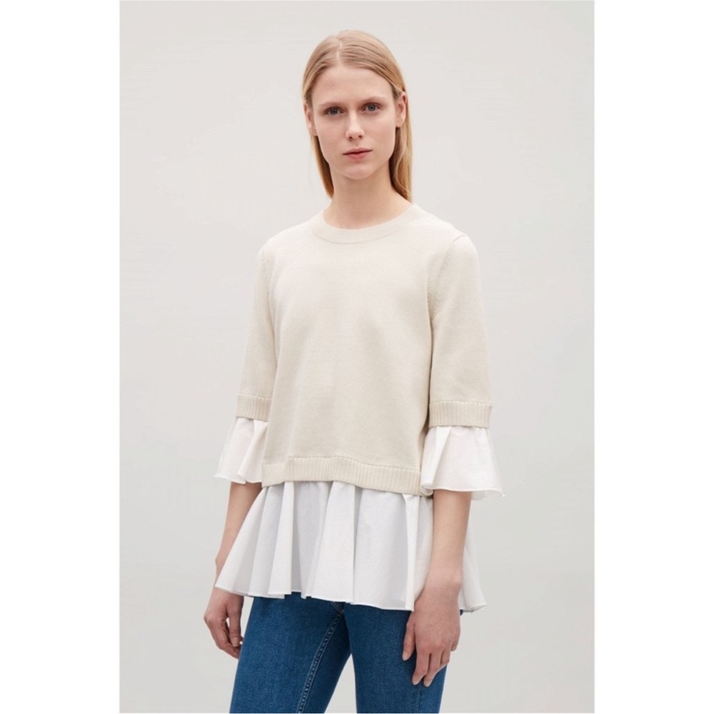 COS Tan Cream Sweater with White Shirt